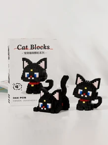 小颗粒拼装积木玩具，可爱猫咪拼图摆件。一盒积木可以拼一只坐着或躺着的猫（材料只够拼一个款式）房间装饰