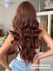 NICKY WALL Chocolate Brown Wig Loose Long Wavy Curly Wig With Curtain Bangs Natural Looking Synthetic Hair Wigs For Women & Girls Daily Party Use 28 Inch - Coffee Brown - View 3