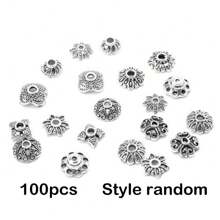 50/100入組合金花形珠蓋散珠間隔吊飾，適用於DIY項鍊手鍊珠寶製作 - 白K - 查看 10