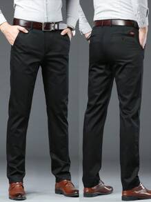 男士弹力直筒商务西装裤 - 黑色 - 查看 1