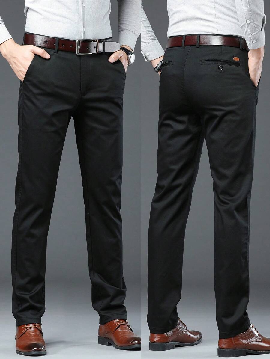 男士弹力直筒商务西装裤 - 黑色 - 查看 1