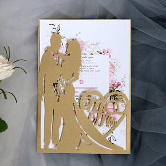 10 件/套新娘和新郎婚礼请柬，带口袋插卡，心形先生和夫人贺卡，用于结婚周年纪念、婚礼派对装饰用品（含 10 张插卡）、圣诞节