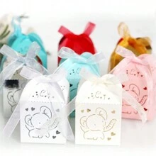 25入組小象造型糖果禮盒，附絲帶和「謝謝您」標籤，尺寸5*5*8cm，適合於洗禮/節日禮品包裝和裝飾 - 彩色 - 查看 4
