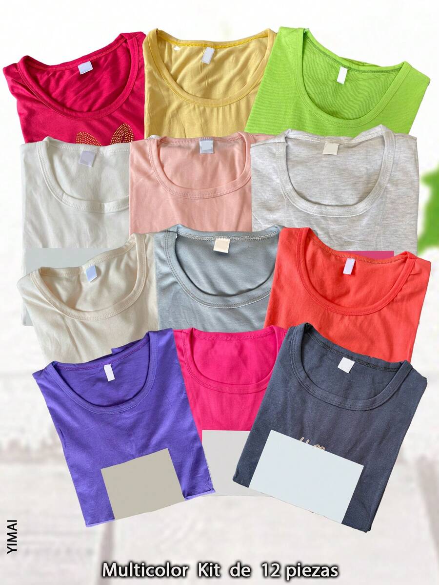 Paquete de 12 piezas de playeras con diseños de caricaturas - Multicolor - Ver 1