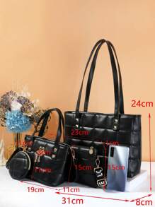 Women Bag Sets Ruched Blok Warna Adjustable Casual - Hitam - View 5