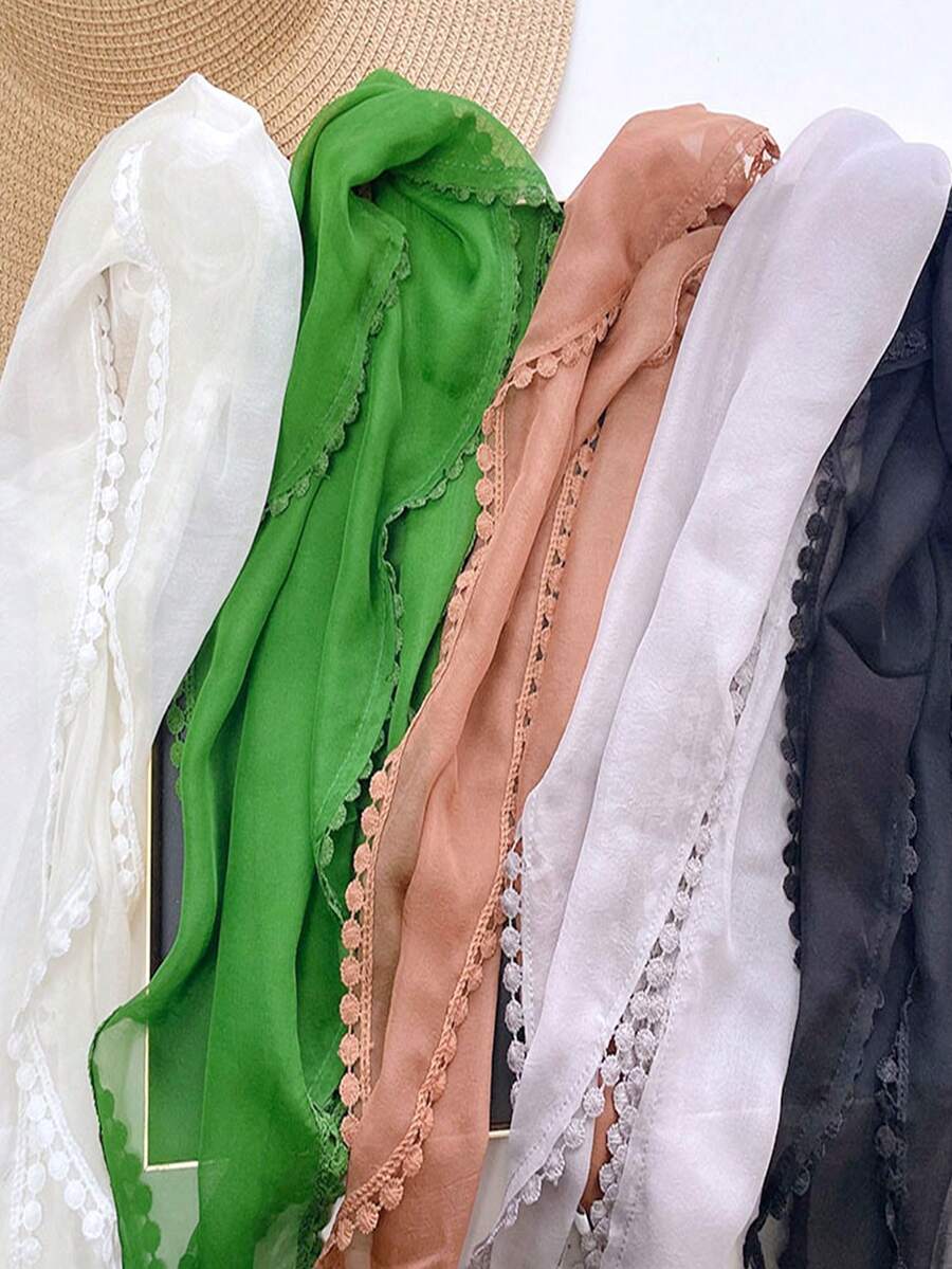 Neuer Frühling & Sommer Style Qualität Jacquard Seidenschal für Frauen, mit Kontrast Spitze und künstlerisch elegantem Design, leichter Hals- oder Kopftuch, Dreieckstuch, Haarband oder Kopfband, ideal um Ihren Look aufzupeppen - mehrfarbig - Übersicht 1