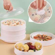 Microwave Steamer Box Heating Container Multi-Functional Cookware Mini Boiler Bread Heating Tool Steamed Rice Bowl, 1pc - White - View 8
