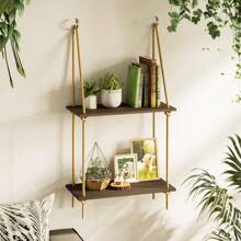 1 pieza de repisas colgantes de pared de madera boho con 1/2/3 capas - repisa colgante de madera para la pared, juego de repisa colgante de plantas para pared - estantes flotantes rústicos de granja para decoración de paredes de dormitorio, entrada, etc. - negro quemado - Ver 5