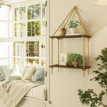 1 pieza de repisas colgantes de pared de madera boho con 1/2/3 capas - repisa colgante de madera para la pared, juego de repisa colgante de plantas para pared - estantes flotantes rústicos de granja para decoración de paredes de dormitorio, entrada, etc. - negro quemado - Ver 6