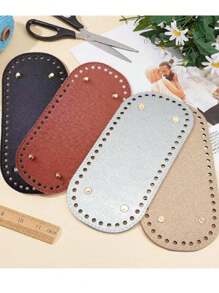 椭圆形 PU 皮革包底衬垫 - 带预打孔针脚的人造皮革垫，适用于手袋和钱包底部加固，适用于钩针项目 - 銀色 - 查看 2