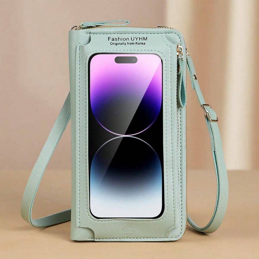 Fashion Touch Screen Crossbody Cell Phone Purse, Anti-Theft Multi-Functional Shoulder Mini Bag With Clear Window, Faux Leather Wallet Pouch, Versatile For Women - Green - View 1