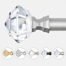 1pc Long Curtain Rods, 3/4 Curtain Rod For Windows, Telescoping Splicing Single Rods, Decorative Drapery Rod With Acrylic Diamond Finial, Black/Gold/Champagne Gold/Nickel - Nickel - View 1