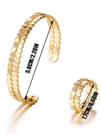 1 Set Fashionable Honeycomb Ring And Bracelet Set For Women