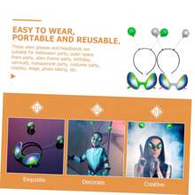 1 pieza Diadema con diseño de alien, gafas de sol de plástico verdes/plateadas con accesorios de brillo, diadema de disfraz de alien, gafas divertidas de bola de cabeza de alien de espuma, accesorios de fiesta para graduación