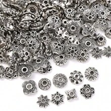 50/100入組合金花形珠蓋散珠間隔吊飾，適用於DIY項鍊手鍊珠寶製作 - 白K - 查看 8