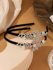 1pc Simple Side Headband Hair Accessories, Decorated With Alloy And Rhinestones, Suitable For Women In Parties And Daily Wear - Gold - View 1