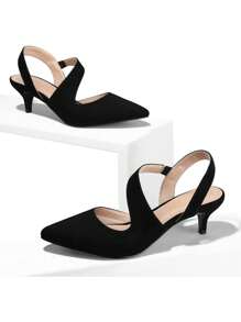Rose&Remy Women's Pumps 2 Inch Low Heel Pointed Toe Slingback Wedding Party Dress Shoes - 黑色 - 查看 3