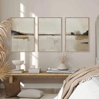 3 件无框抽象艺术印刷品套装，现代中性抽象画廊墙壁艺术套装，3 幅斯堪的纳维亚印刷品简单抽象艺术北欧抽象海报，现代抽象艺术帆布墙面装饰礼物生日毕业