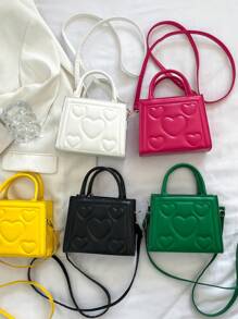 1pc Vintage Heart Pattern Embossed Handbag For Girls, All-Match Casual Shoulder Or Crossbody Bag Suitable For Daily Use - A - View 2