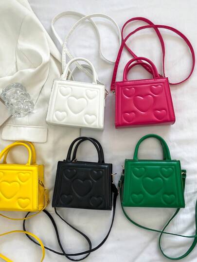 1個復古心形紋路手提包，適用於女孩，百搭休閒單肩或斜挎包，適用於日常使用