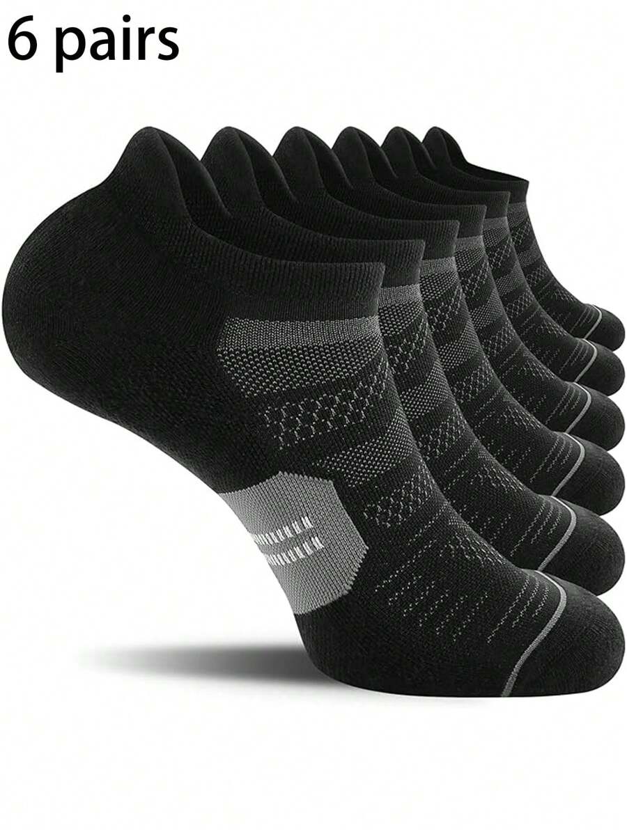6 Pairs Men's Summer Thin Anti-Odor Short Socks, Sweat-Wicking Breathable Mesh Sports Low-Cut Socks, Black & White - Black - View 1