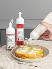 1pc Large Mouth Squeeze Bottle For Kitchen Home Use, Jam Dispenser With Control Measurements For Sauces And Condiments, Multipurpose Squeeze Container With Spout Nozzle For Oil - White - View 1