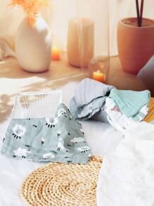 5入組竹紗方巾，4層柔軟的面巾，可愛印花噴嚏巾 - 彩色 - 查看 9