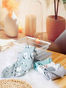 5入組竹紗方巾，4層柔軟的面巾，可愛印花噴嚏巾 - 彩色 - 查看 7