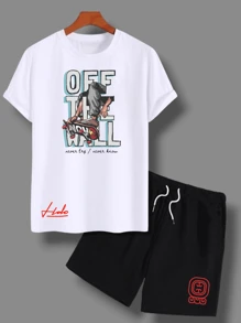 Conjunto camiseta y short para hombre  playera blanca short negro diseño OFF THE WALL - Blanco y Negro - Ver 1