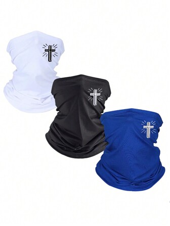 1 件装闪亮十字印花夏季面罩男士颈套围巾面罩拉法帽钓鱼骑行跑步面罩防风头巾万圣节