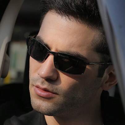 1副优质酷炫铝合金镜框矩形时尚眼镜，男女通用，商务户外运动聚会度假旅行驾车钓鱼骑行用品拍照道具