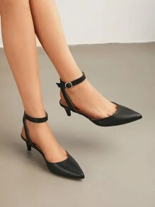 Low Heels For Women Wedding Dress Closed Toe Pump Shoes - Black - View 4