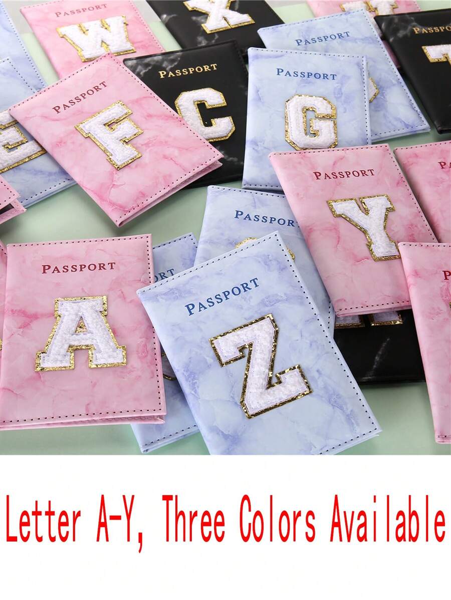 Letter Print Minimalist Daily Passport Holder Wallet Cover - Pink - View 1