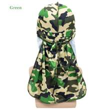 1 pieza Sombrero turbante de satén de cola larga, sombrero de pirata estampado elástico, Durags de seda camuflaje