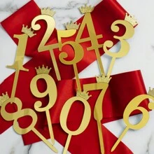 1件/10件 金色蛋糕裝飾插牌 數字0-9 生日蛋糕裝飾皇冠壓克力蛋糕插飾 烘焙甜點用 - 金色 - 查看 2