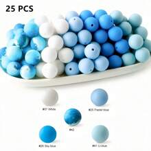 25pcs 15mm Silicone Solid Colorful Pattern Round Loose Beads For Jewelry Making DIY Special Key Bag Chain Pens Decors Bracelet Necklace Lanyards Beaded Craft Supplies