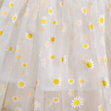 Baby Girl Daisy Mesh Fluffy Princess Dress With Shoulder Strap - White - View 5