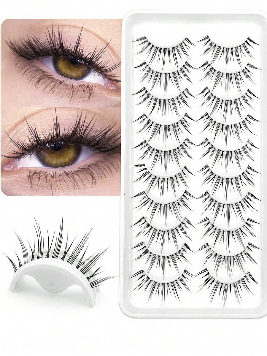Asiteo 10 Pairs Natural-Looking Cluster False Eyelashes, Short Stem Transparent Lashes With Cartoon Eye Makeup Effect, Suitable For Cartoon Style Eye Makeup - Black - View 1