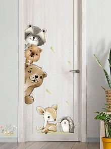 1pc Removable Self-Adhesive Cartoon Door Sticker For Baby Room - Multicolor - View 4