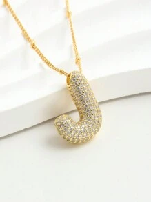 1個時尚氣泡啟發的立體氧化鋯氣球和字母吊墜，豐滿的26個字母頸鏈適用於女性 - XT-394 - 查看 19