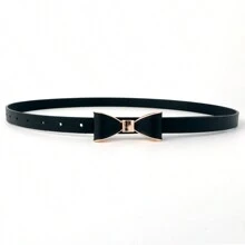 1 buc Curea subțire pentru femei cu cataramă cu fundă la modă, culoare solidă simplă și personalizată, potrivită pentru asortarea zilnică cu rochii, curea decorativă subțire pentru Ziua Îndrăgostiților, vara, școala