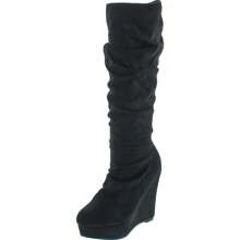 Women's Slouchy Platform Wedge Heel Knee High Boots - màu đen - Xem 1