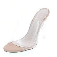 Women's Dressy Peep Toe Clear Transparent Strap Slip On Clear Heels - 透明/裸色 - 查看 2