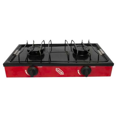 IUSA GROUP Parrilla a Gas LP 2 Quemadores Roja Tipo Estufa de Mesa Compacta con Cubierta Porcelanizada Ideal para Departamento, Cocina Pequeña y Uso Doméstico, IUSA