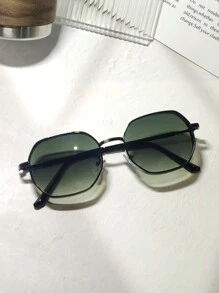 015068863-0009-SX2358 1 件夏季男士金属效果眼镜，几何多边形设计户外/室内时尚街头佩戴眼镜，适合女士，黑色/金色/银色/棕色镜框，适合所有季节，厚镜框带通风孔（随机附赠 PU 眼镜盒或纸盒） - 黑框漸層橄欖綠鏡片 - 查看 4