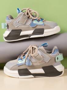 1pair Children Sport Casual Shoes PU Mesh Upper Non-Slip Hook And Loop