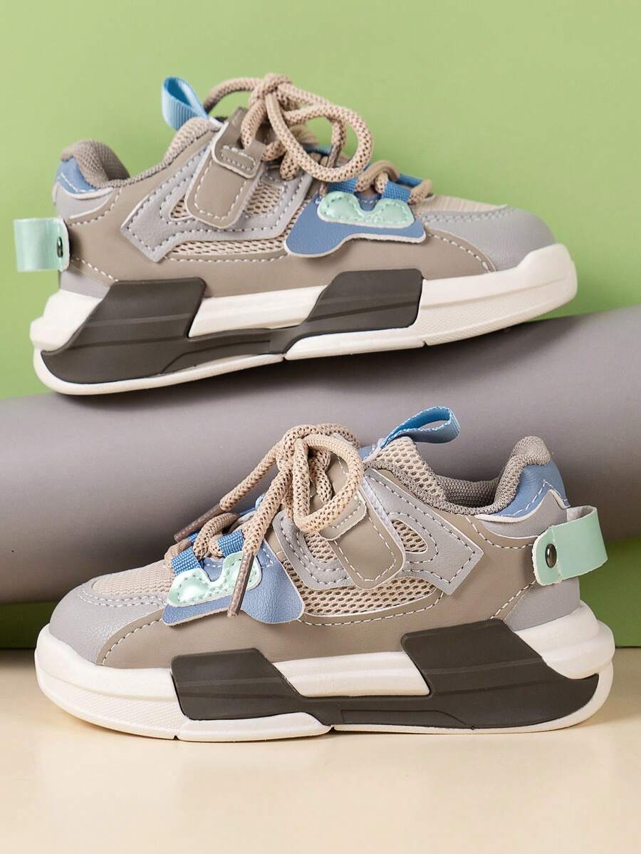 1pair Children Sport Casual Shoes PU Mesh Upper Non-Slip Hook And Loop