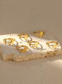 1 Stück Edelstahl Anfangsbuchstabe Buchstaben Ring für Frauen, goldfarbener modischer A-Z Buchstaben Fingerring, ästhetisches Hochzeitsschmuckgeschenk für Frauen