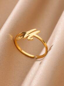 1 Stück Edelstahl Anfangsbuchstabe Buchstaben Ring für Frauen, goldfarbener modischer A-Z Buchstaben Fingerring, ästhetisches Hochzeitsschmuckgeschenk für Frauen