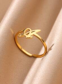 1 Stück Edelstahl Anfangsbuchstabe Buchstaben Ring für Frauen, goldfarbener modischer A-Z Buchstaben Fingerring, ästhetisches Hochzeitsschmuckgeschenk für Frauen